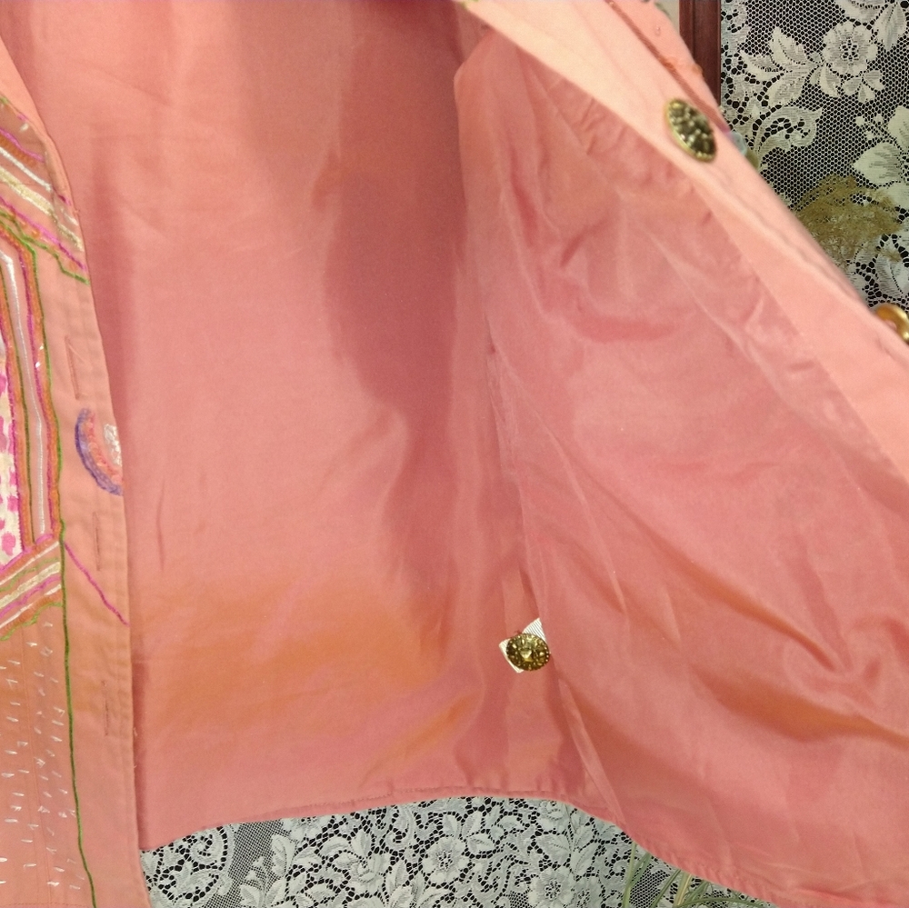 Indigo Moon Orange Peach Boho Patchwork Jacket Be… - image 6